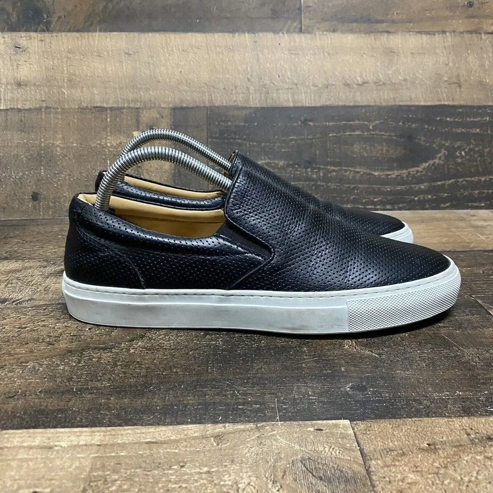 The Greats Brooklyn Laser Etched Italian Black Leather Slip On Sneaker sz 10